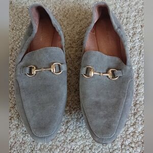 ALL BLACK gray suede horsebit Loafers with Gold Accent